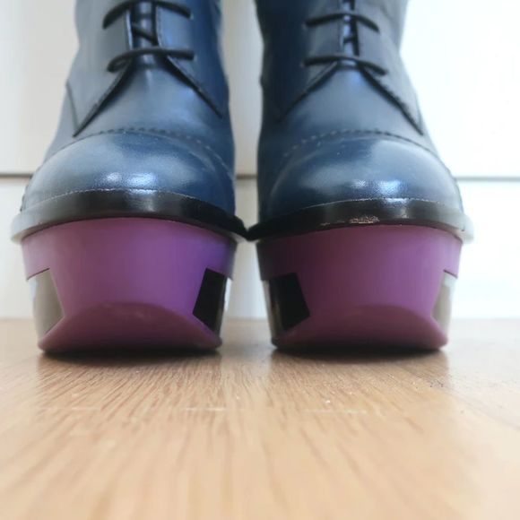 Louis Vuitton Lace-Up Thigh High Platform Boots Navy Leather Size 39 - Picture 4 of 12